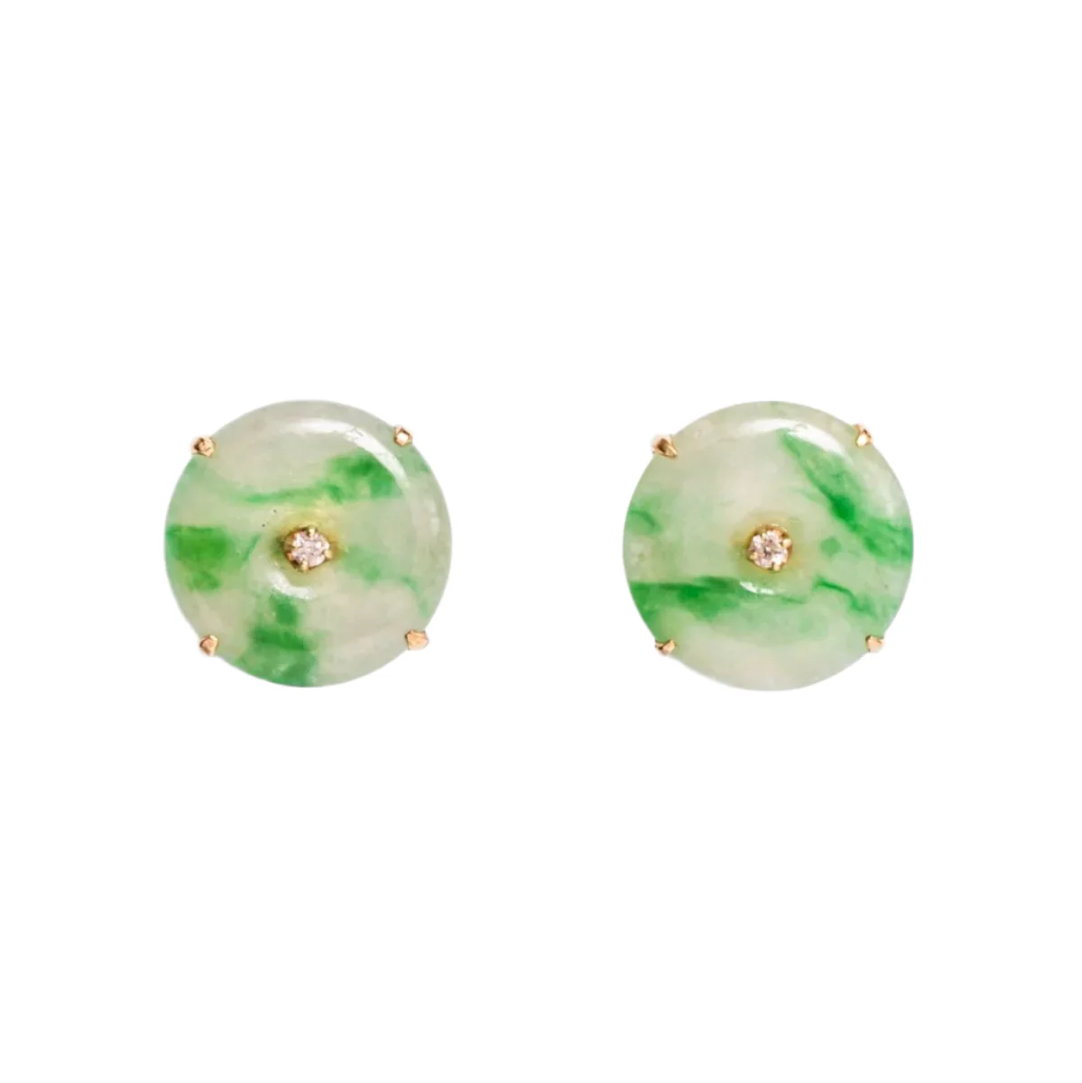 Boucles d'oreilles Puces en or jaune, jadéite et diamants