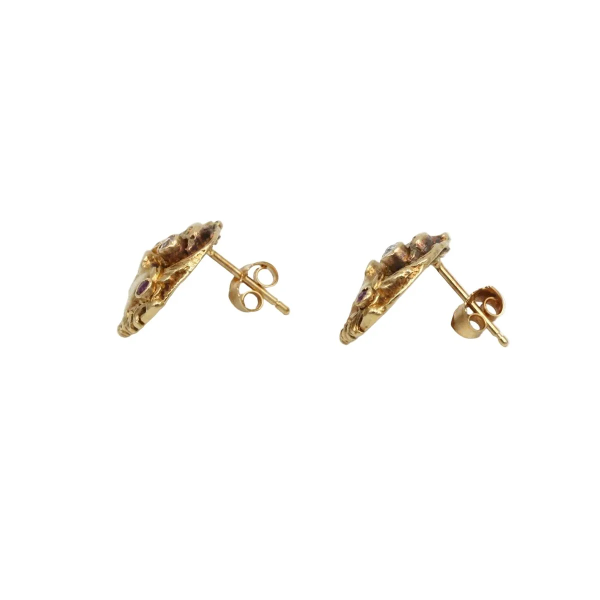 Boucles d'oreilles Puces en or jaune, rubis et diamants - Image 2