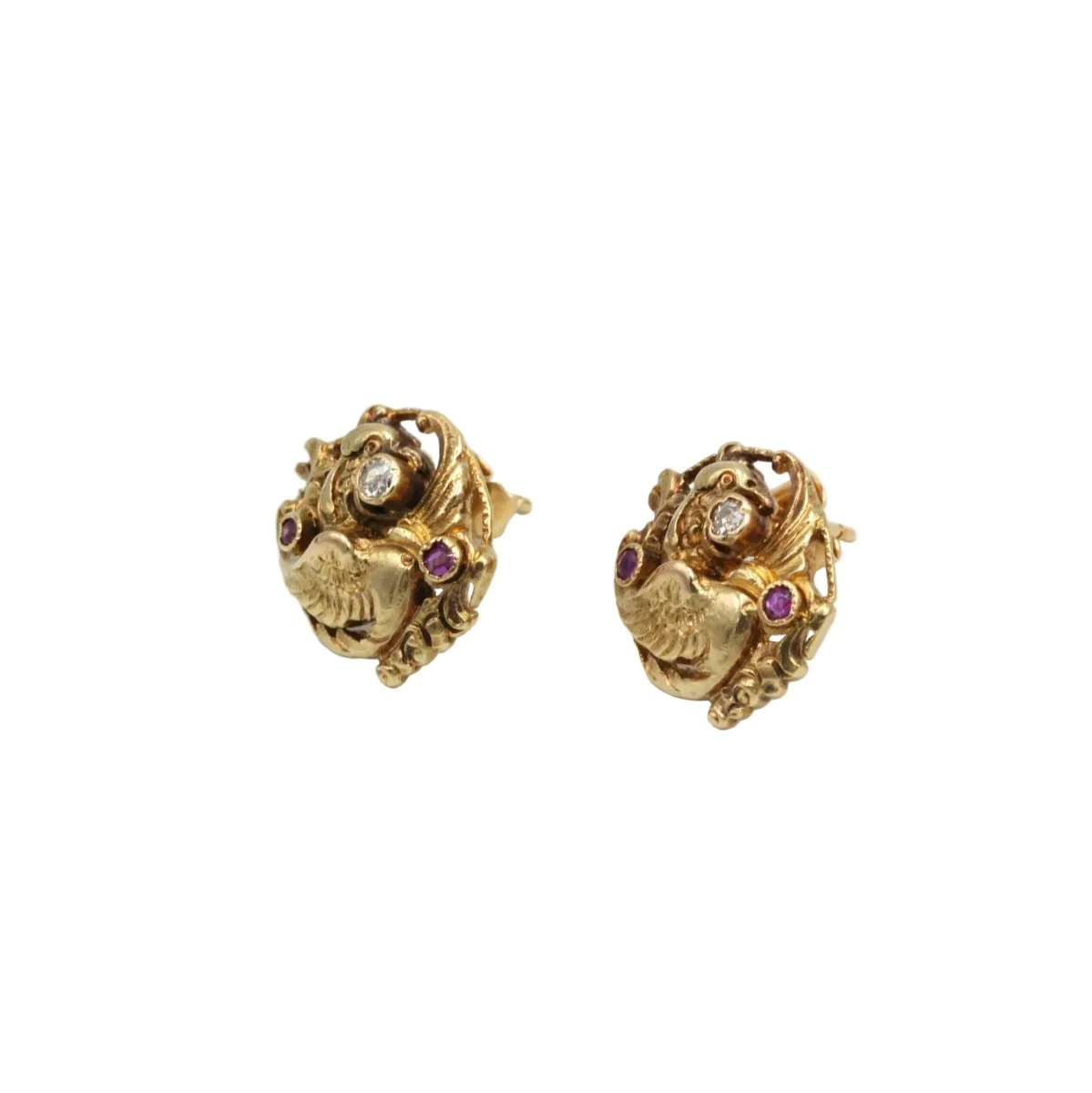Boucles d'oreilles Puces en or jaune, rubis et diamants - Image 4