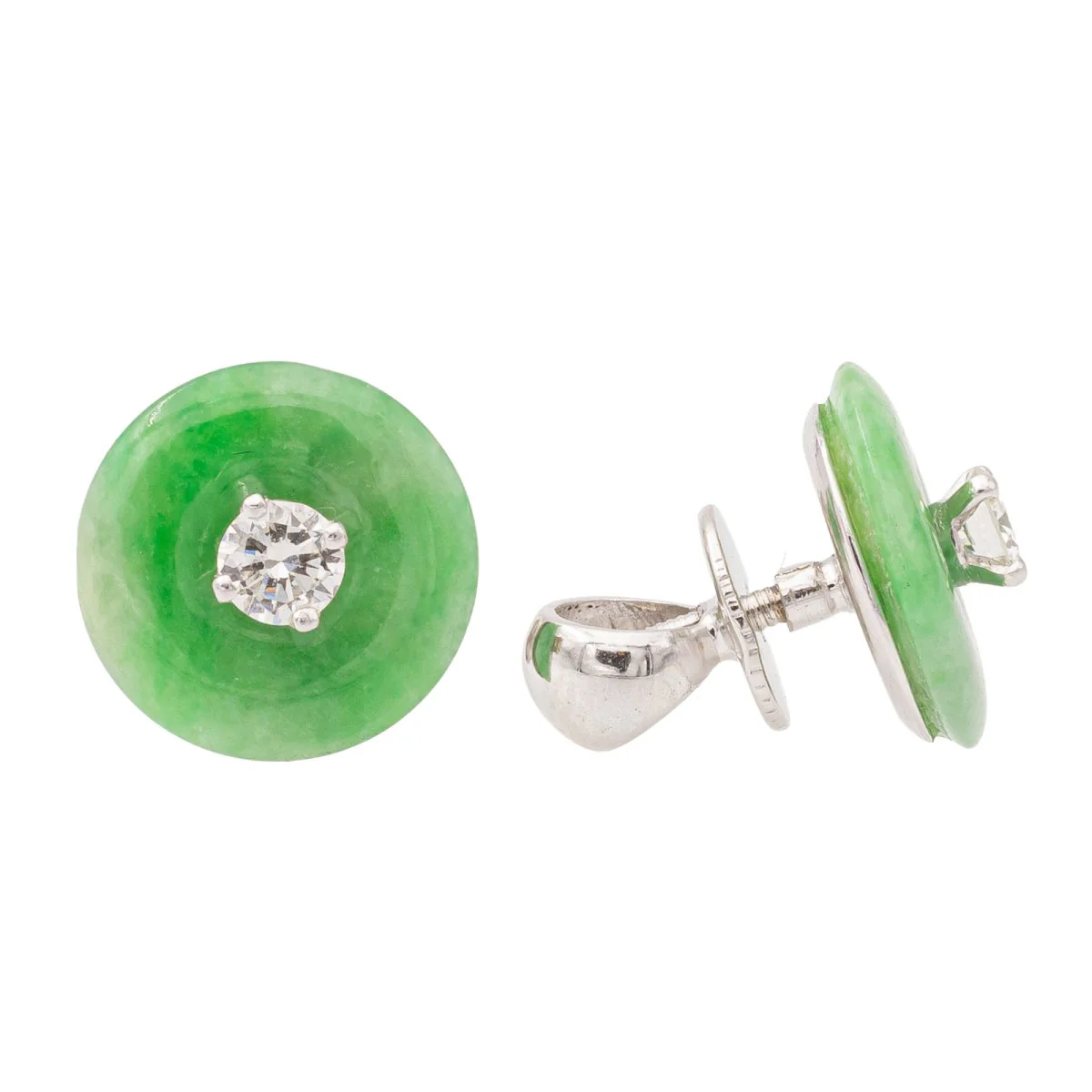 Boucles d'oreilles Puces en or blanc, jades jadéite et diamants - Image 3