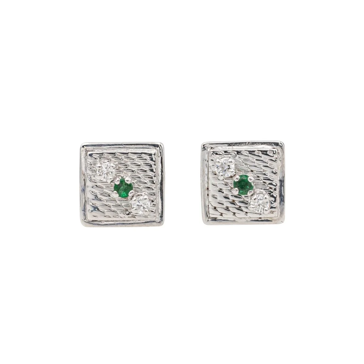 Boucles d'oreilles Puces en or blanc, émeraudes et diamants