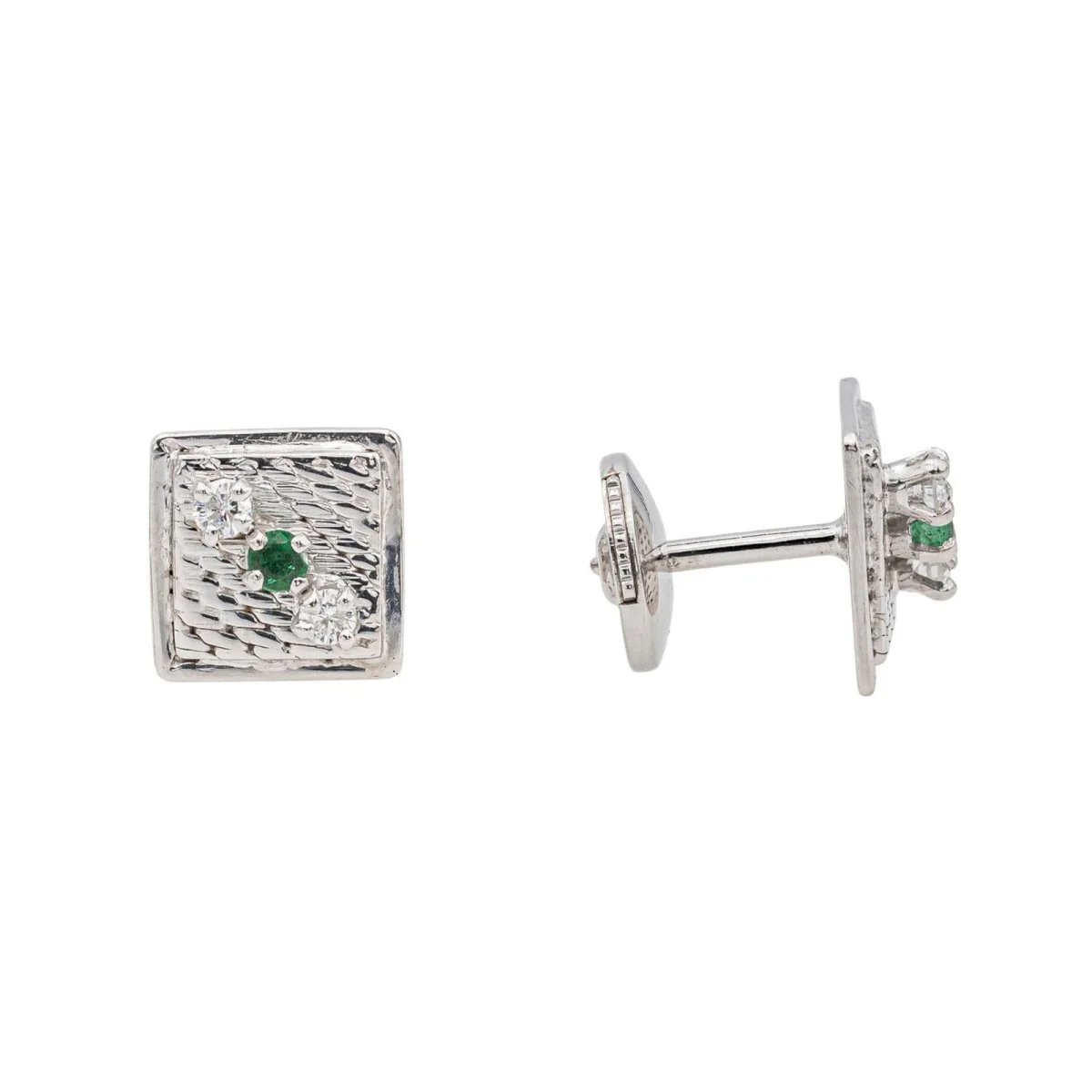 Boucles d'oreilles Puces en or blanc, émeraudes et diamants - Image 5