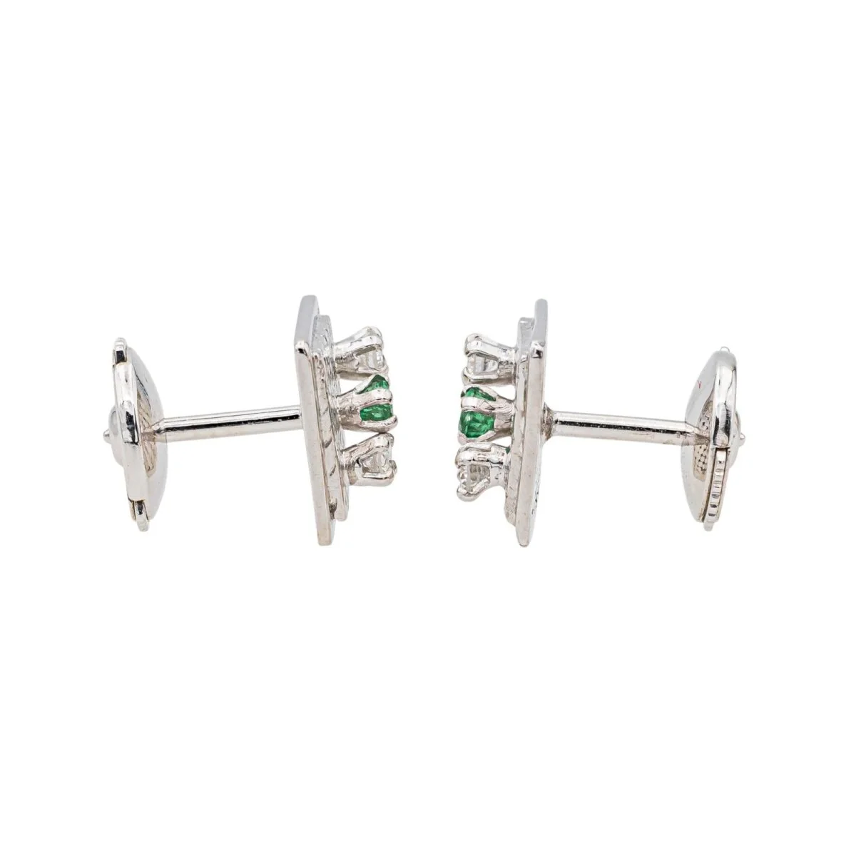 Boucles d'oreilles Puces en or blanc, émeraudes et diamants - Image 6