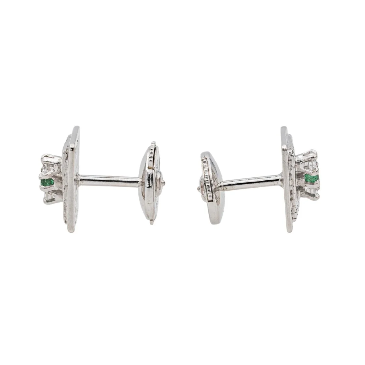 Boucles d'oreilles Puces en or blanc, émeraudes et diamants - Image 7
