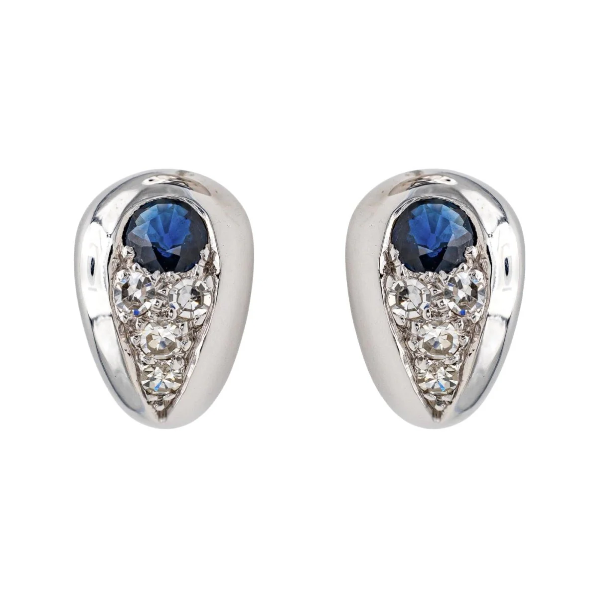 Boucles d'oreilles Puces en or blanc, shapirs et diamants