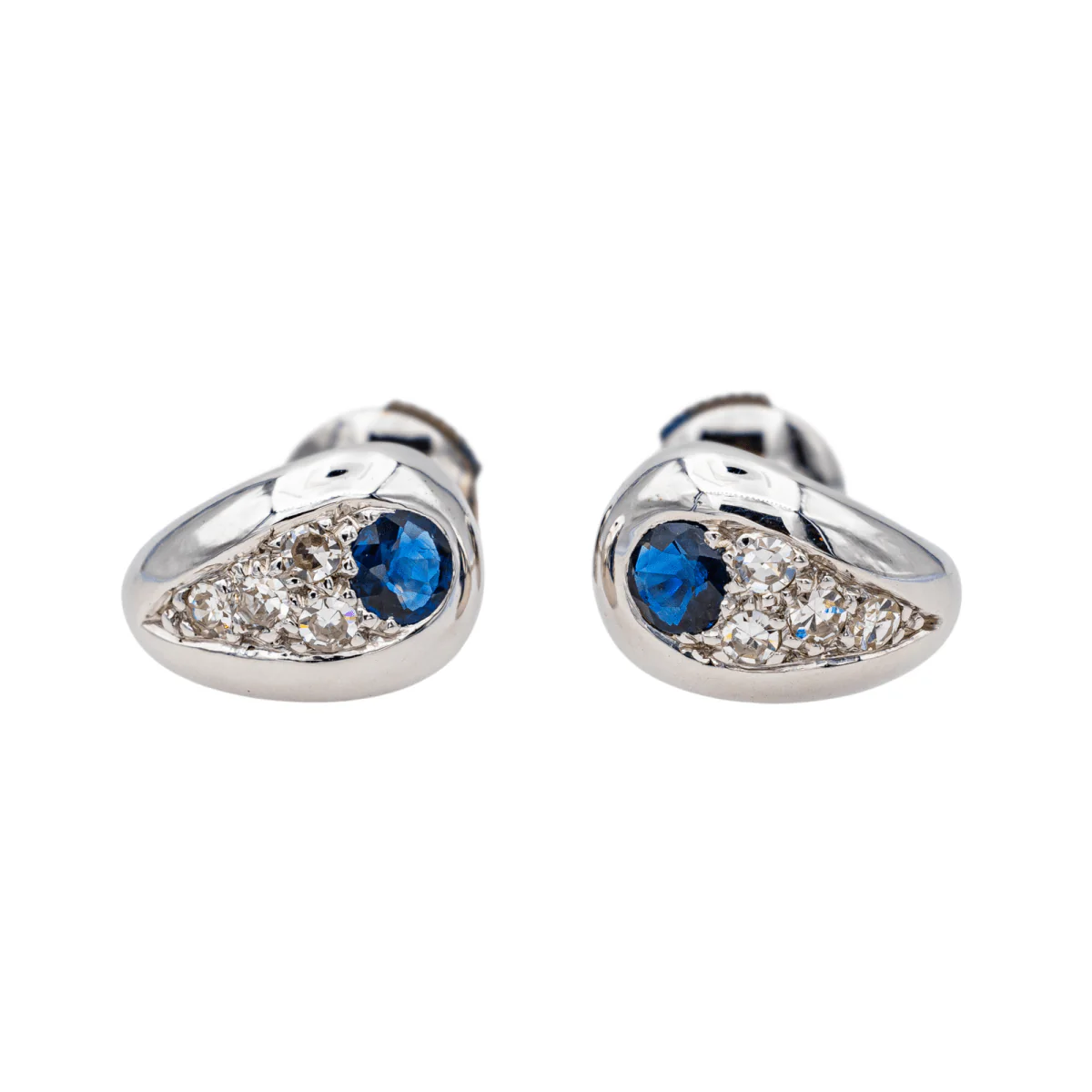 Boucles d'oreilles Puces en or blanc, shapirs et diamants - Image 3