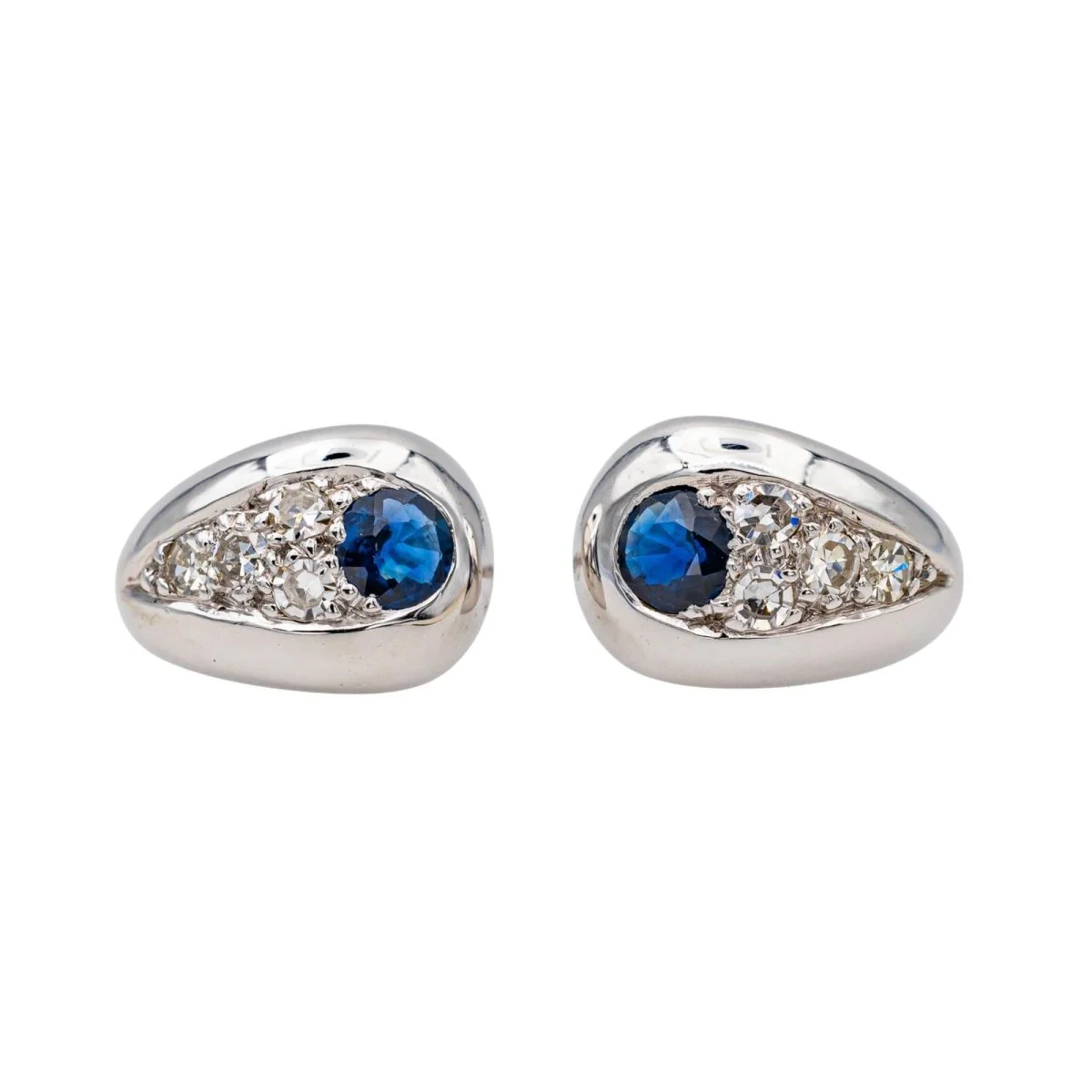 Boucles d'oreilles Puces en or blanc, shapirs et diamants - Image 4