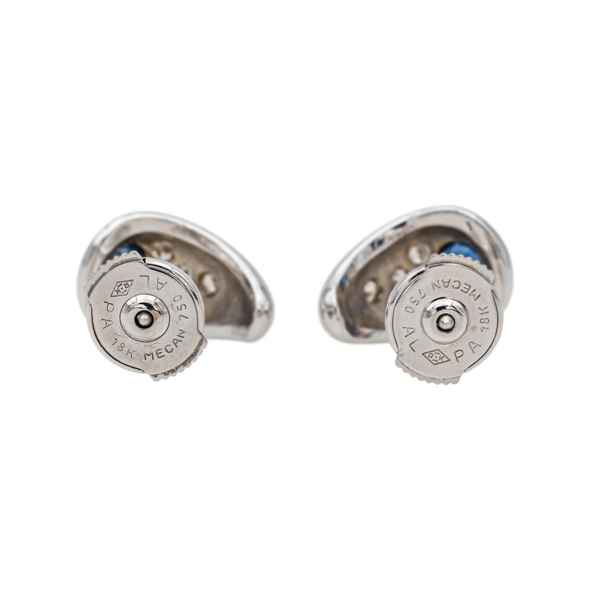Boucles d'oreilles Puces en or blanc, shapirs et diamants - Image 5