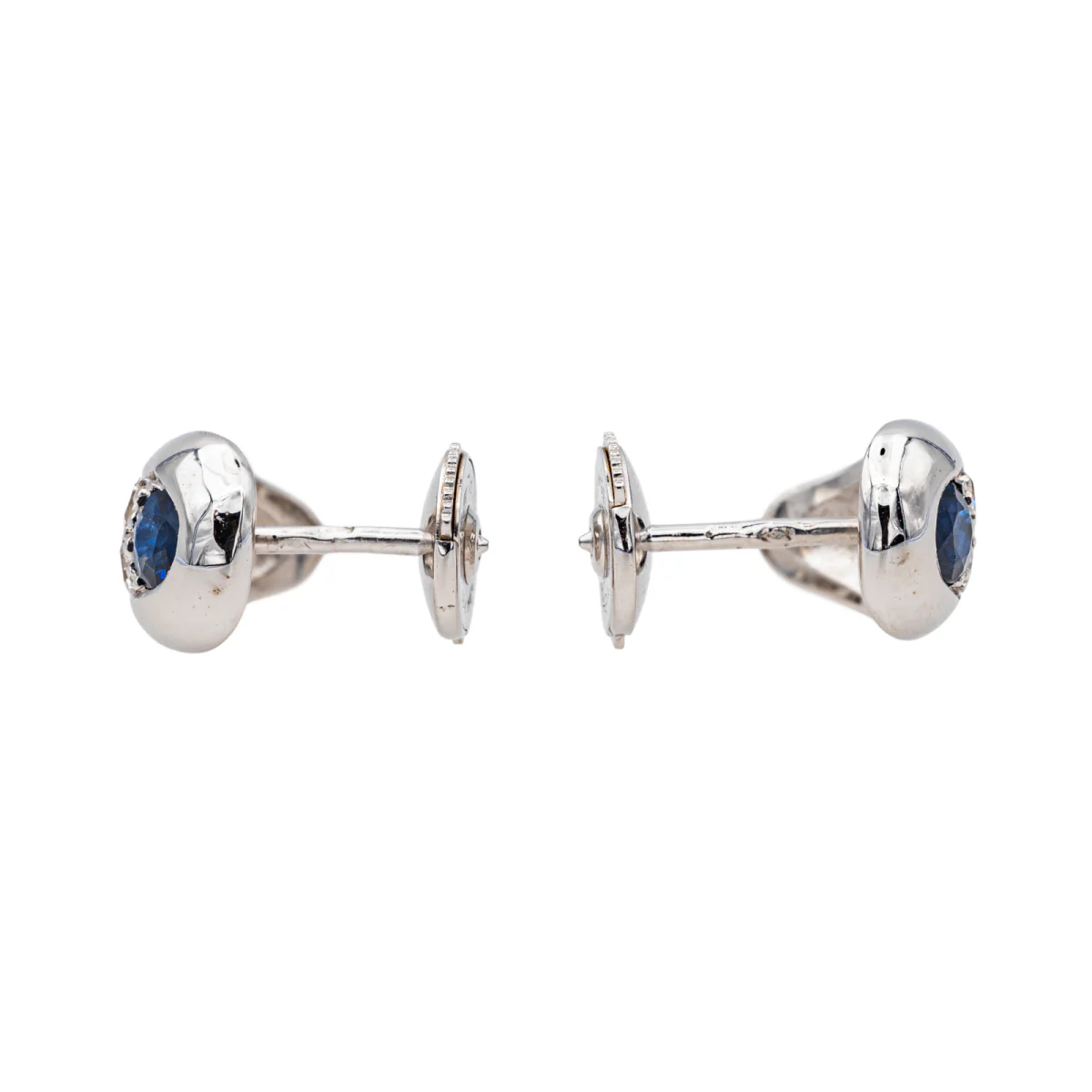 Boucles d'oreilles Puces en or blanc, shapirs et diamants - Image 7