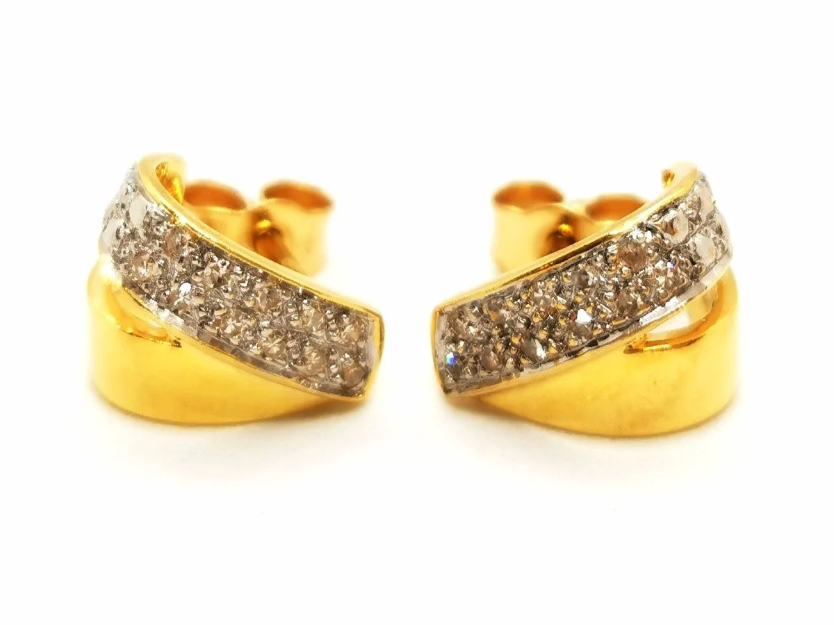 Boucles d'oreilles Puces en 2 ors pavées diamants