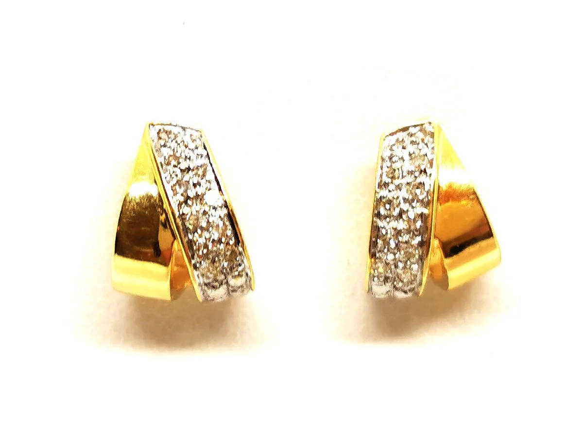 Boucles d'oreilles Puces en 2 ors pavées diamants - Image 3