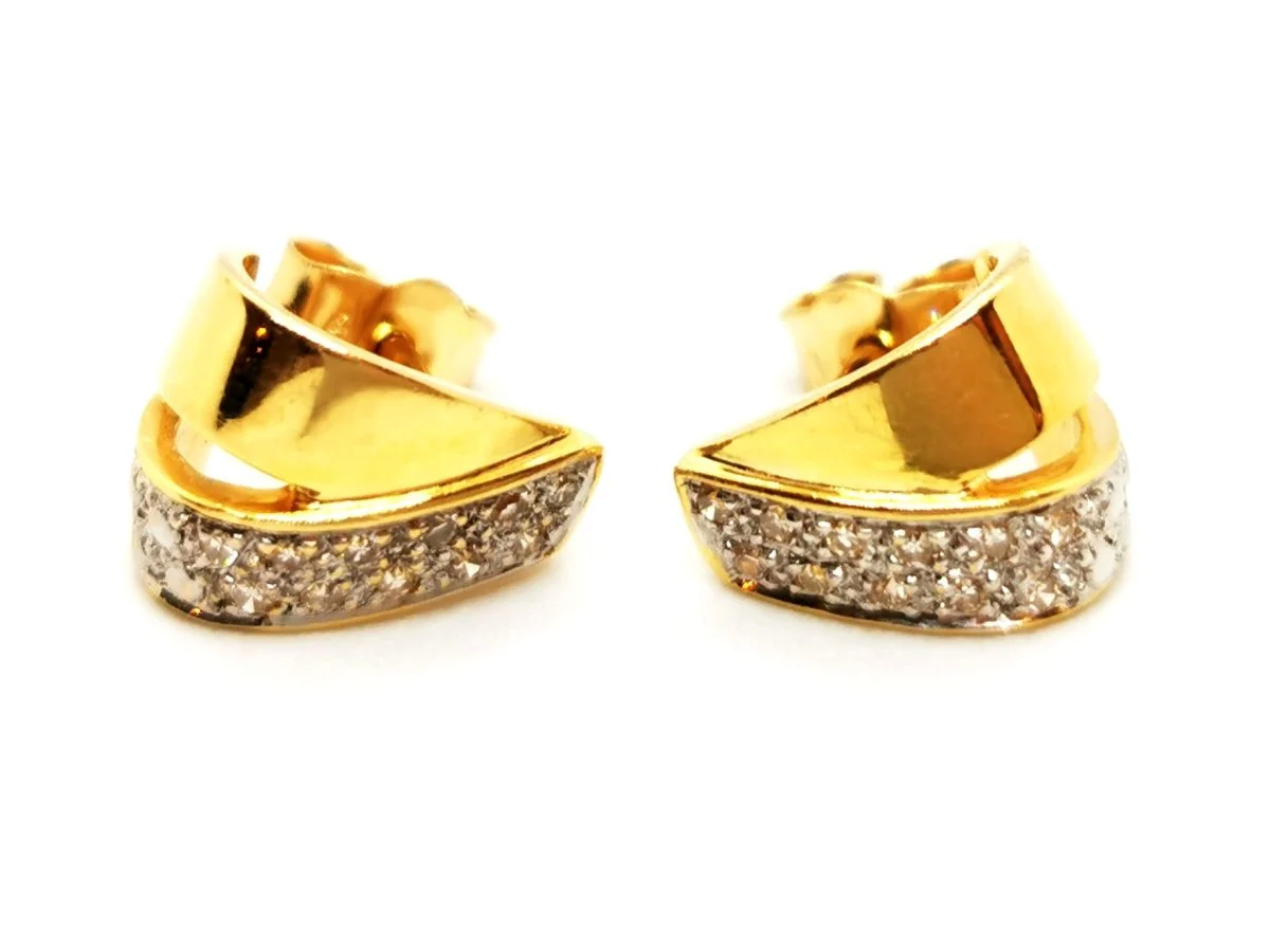 Boucles d'oreilles Puces en 2 ors pavées diamants - Image 4