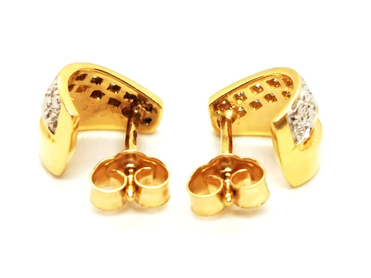 Boucles d'oreilles Puces en 2 ors pavées diamants - Image 5