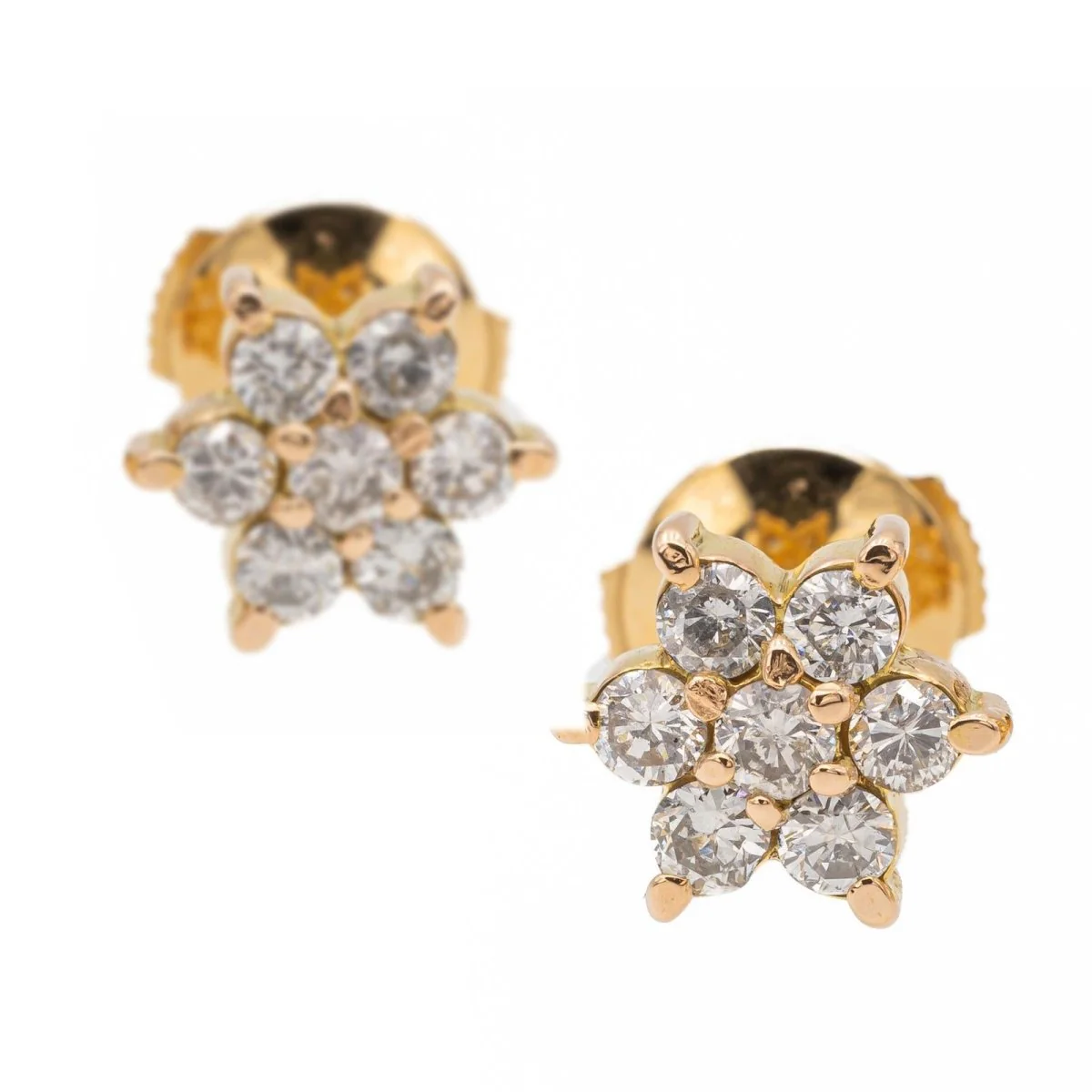 Boucles d'oreilles Puces fleurs en or jaune et diamants - Image 6
