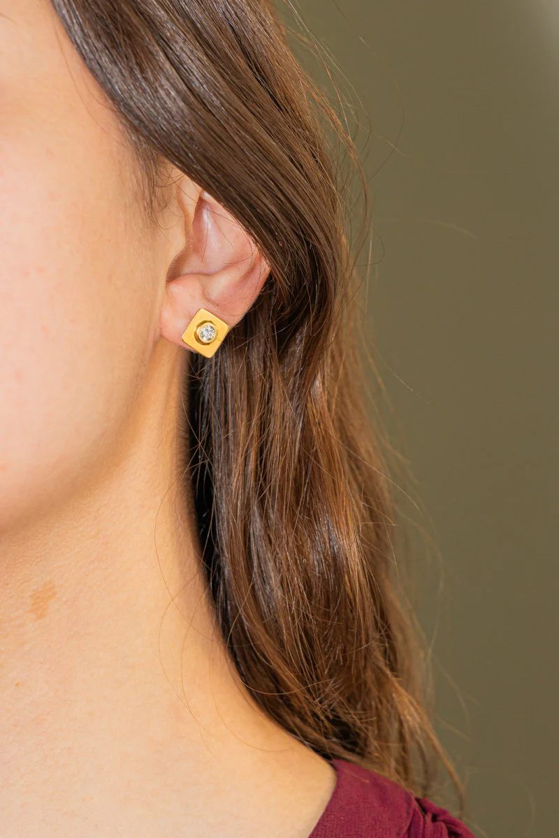 Boucles d'oreilles Puces Or jaune Diamant - Image 2