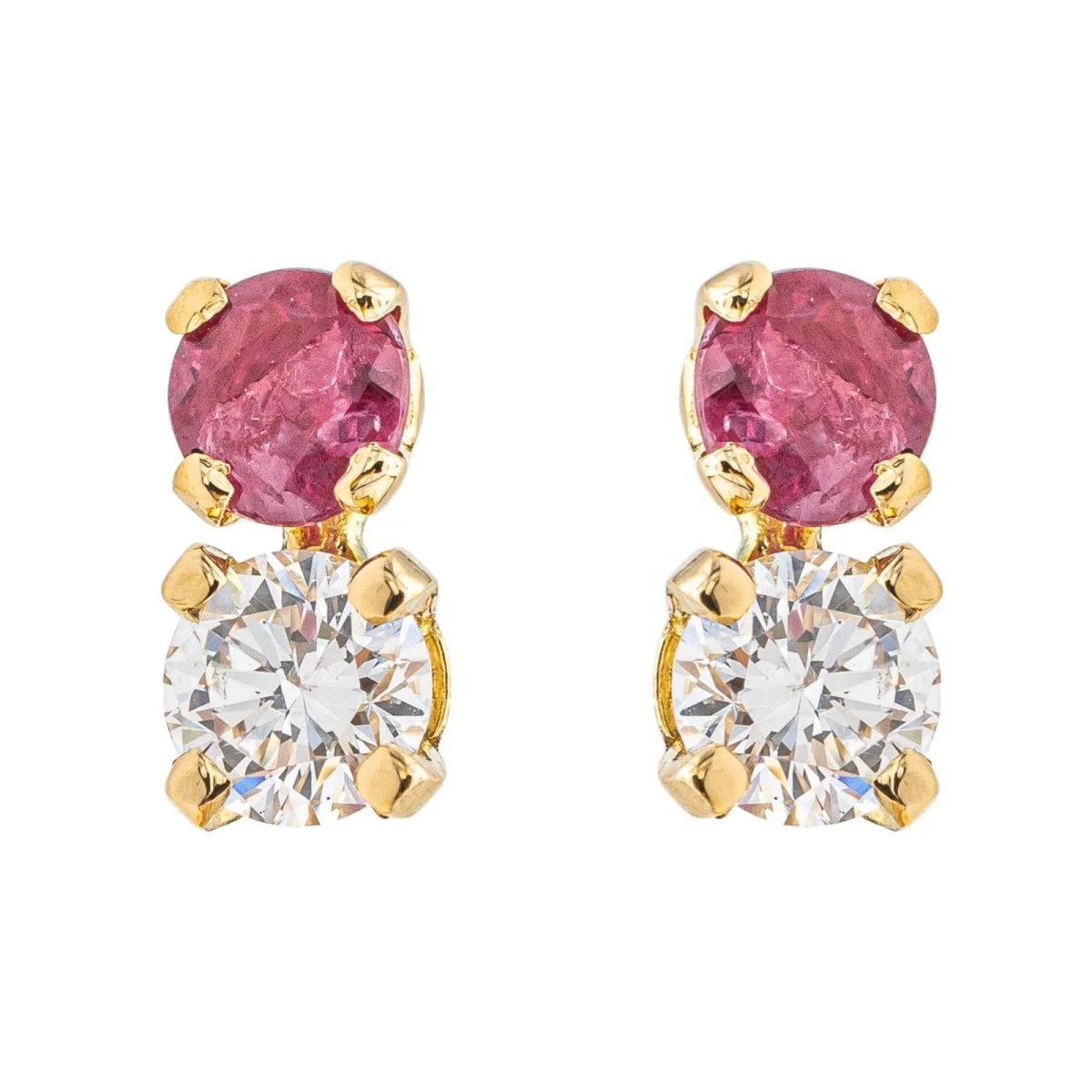 Boucles d'oreilles Puces en or jaune, rubis et diamants