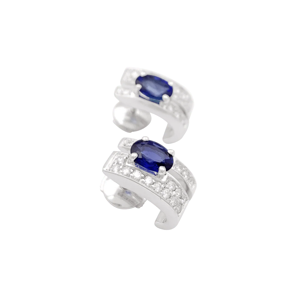 Boucles d'oreilles en or blanc, saphir et diamants - Image 4