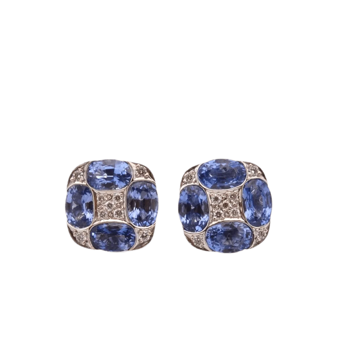 Boucles d'oreilles Clous en or blanc, saphirs et diamants