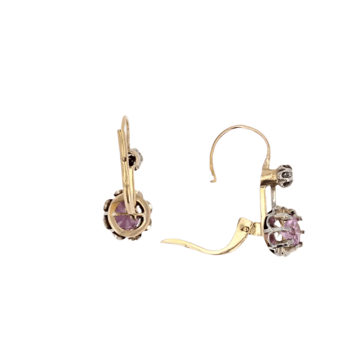Boucles d'oreilles Dormeuses en or jaune, platine, saphirs et diamants - Image 5