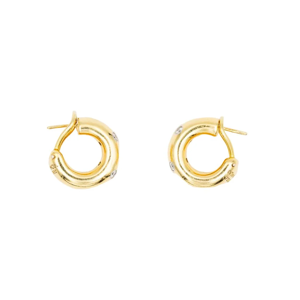Boucles d'oreilles Créoles TIFFANY & CO. "Etoiles" en or jaune, platine et diamants - Image 11