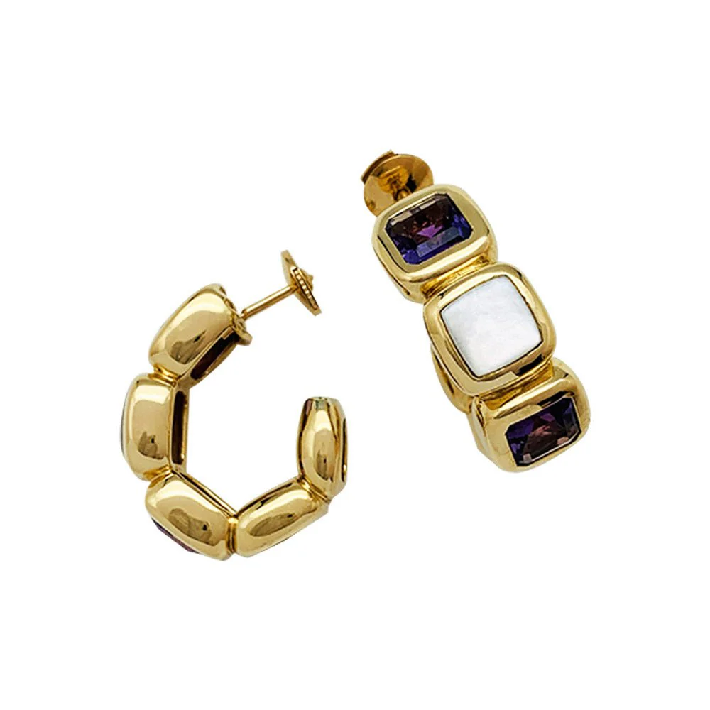 Boucles d'oreilles VAN CLEEF & ARPELS "Saint Germain" en or jaune, améthystes et nacres - Image 2