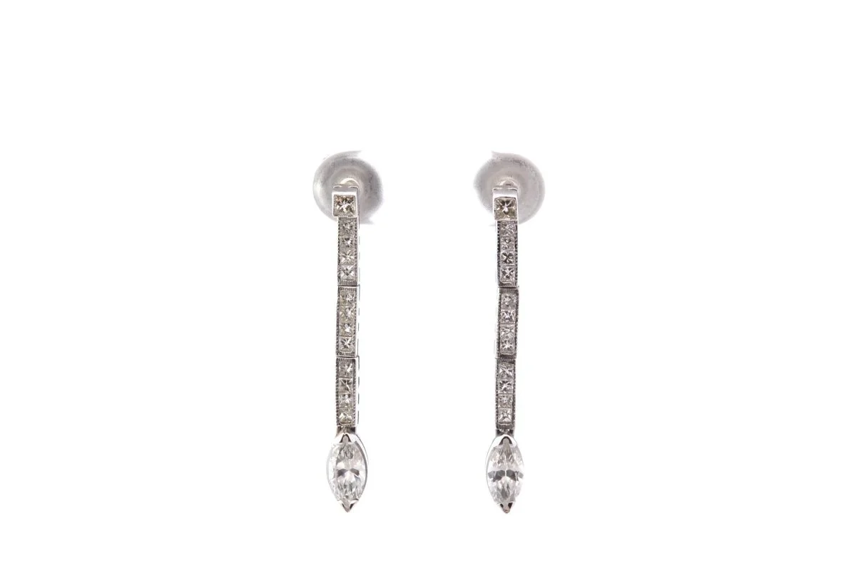 Boucles d'oreilles vintage diamants en or blanc 18k - Image 2