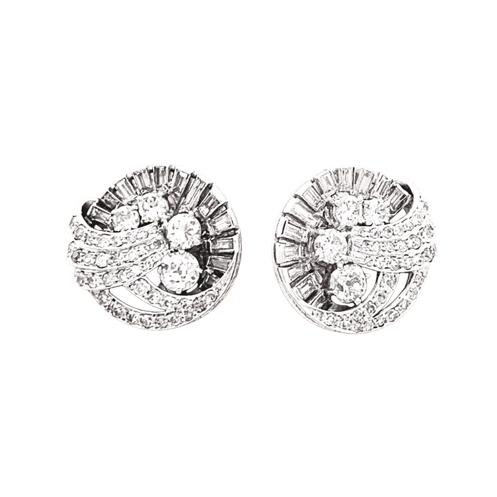 Boucles d'oreilles Puces en or blanc, platine et diamants