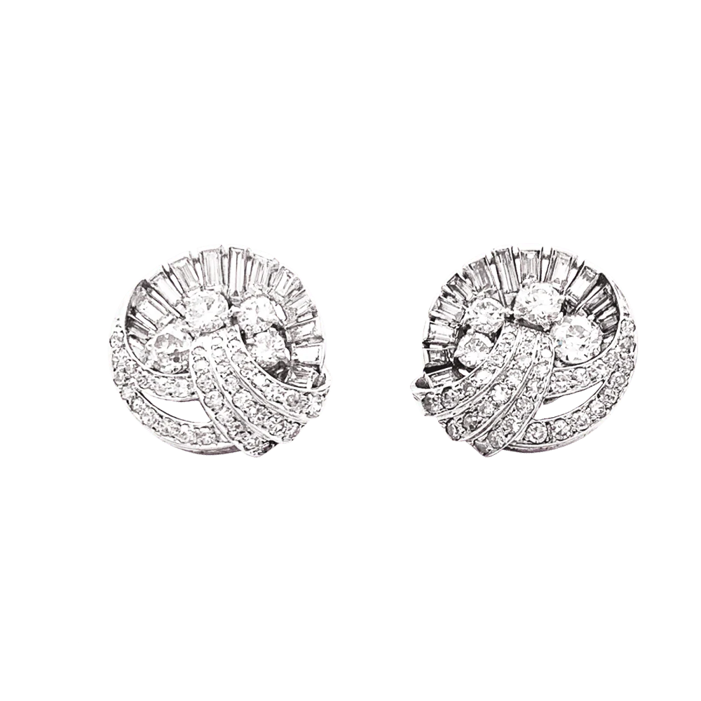 Boucles d'oreilles Puces en or blanc, platine et diamants - Image 3