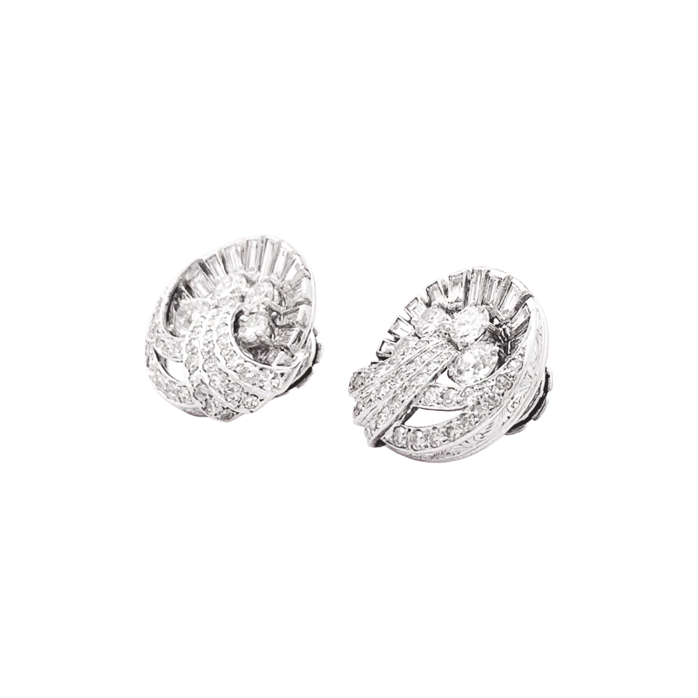 Boucles d'oreilles Puces en or blanc, platine et diamants - Image 4