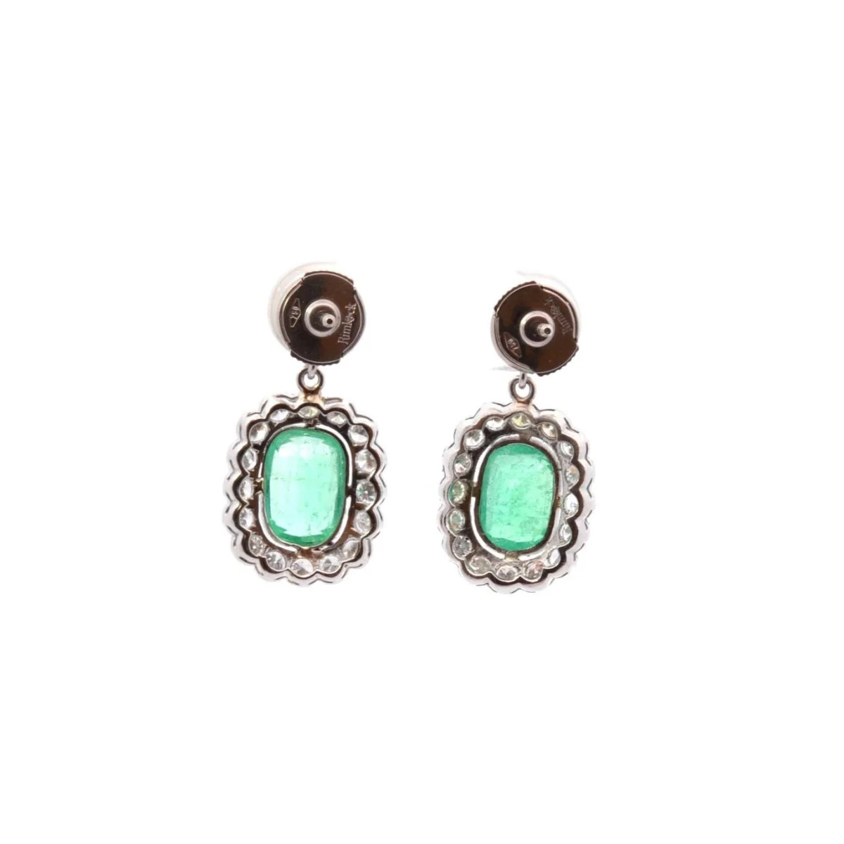 Boucles d'oreilles en or blanc, platine, émeraude et diamants - Image 3