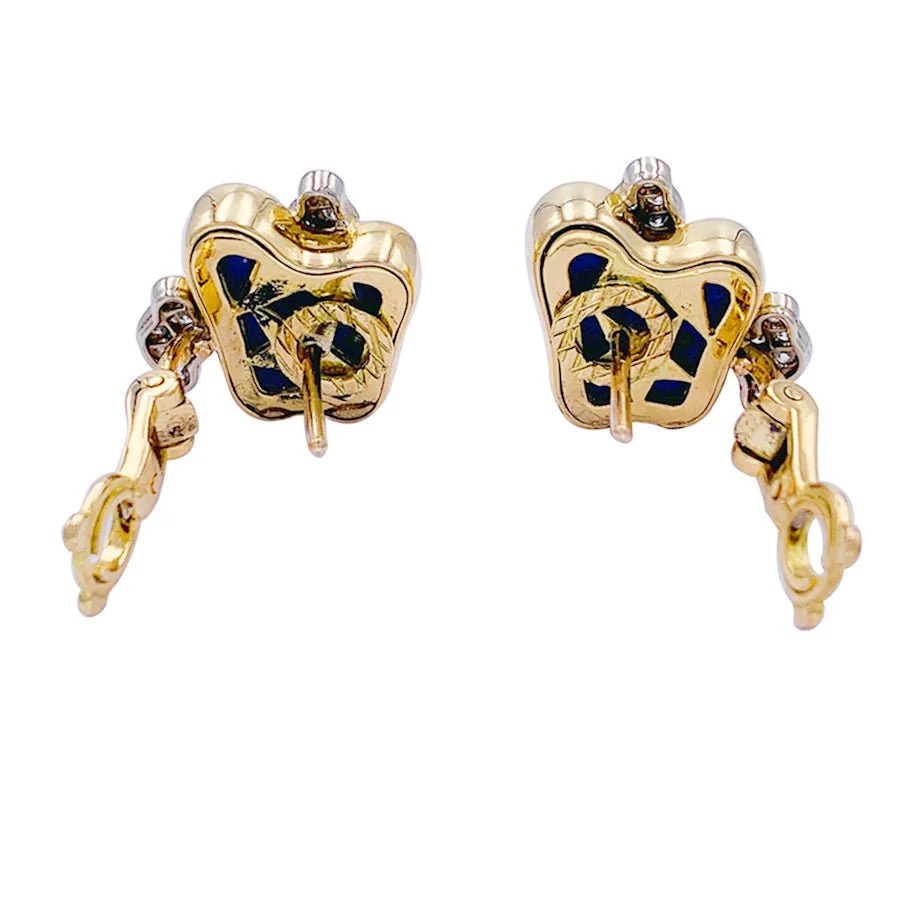 Boucles d'oreilles vintage, or jaune, lapis lazuli, diamants - Image 5