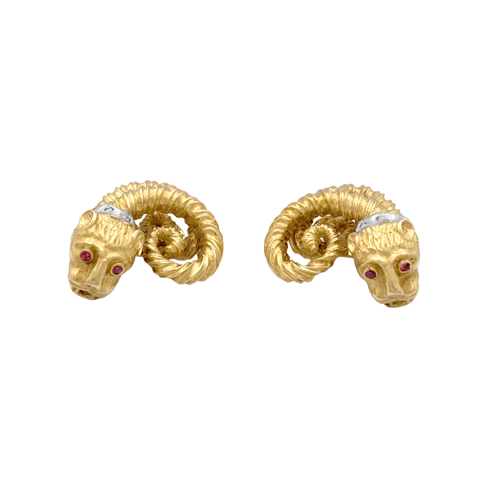 Boucles d'oreilles Clips ZOLOTAS en or jaune, or blanc, rubis et diamants - Image 3