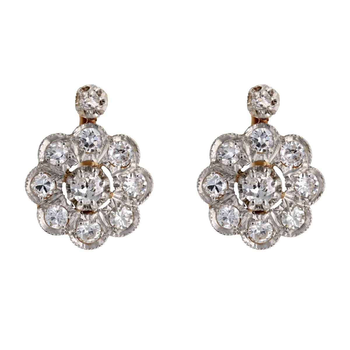 Boucles d'oreilles Clips en or jaune, platine et diamants