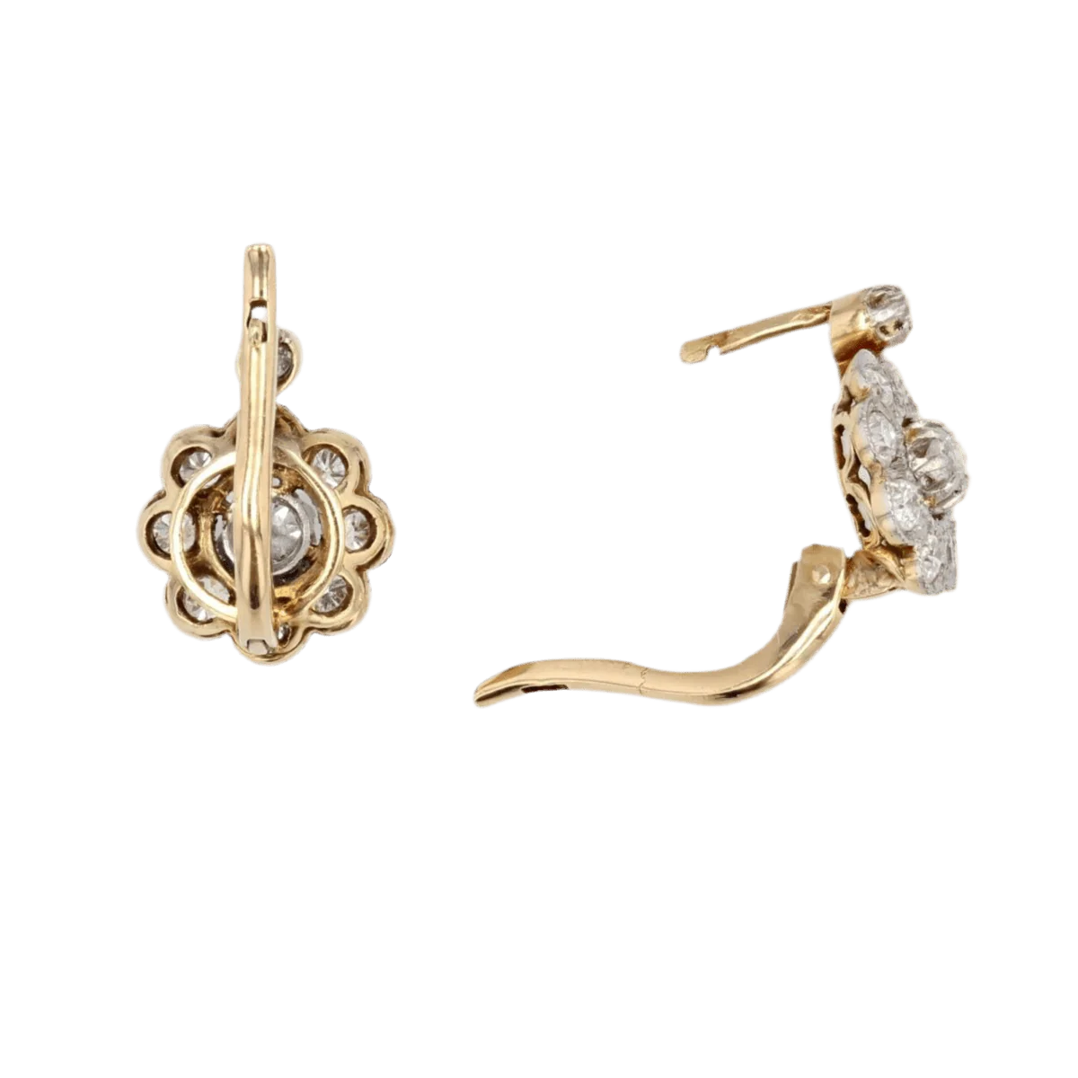 Boucles d'oreilles Clips en or jaune, platine et diamants - Image 3
