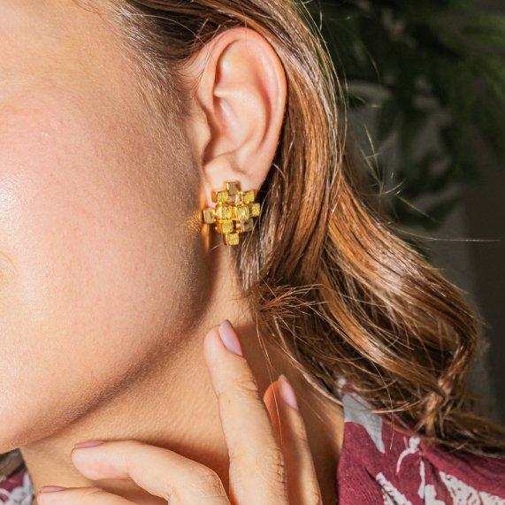 Boucles d'oreilles Clip MAUBOUSSIN par GEORGES LENFANT "Cube" en or jaune - Image 2