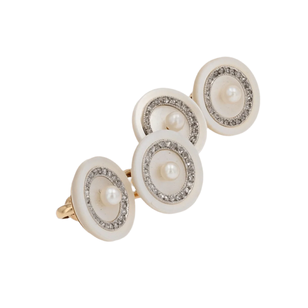 Boutons de manchettes LÉON DEVOS en or jaune, nacre, perle et diamants - Image 2