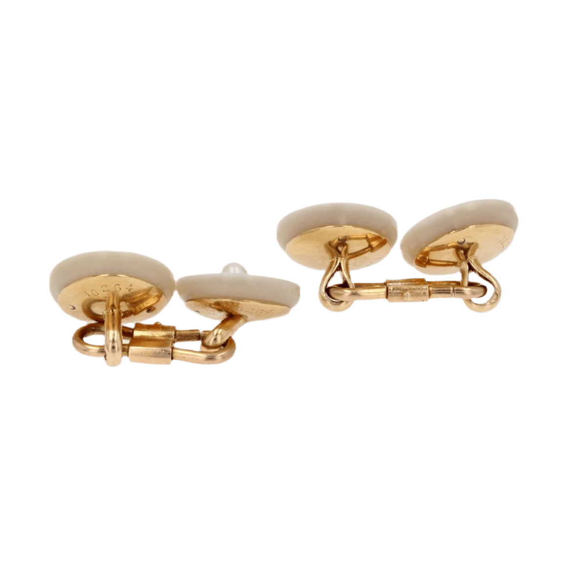 Boutons de manchettes LÉON DEVOS en or jaune, nacre, perle et diamants - Image 4