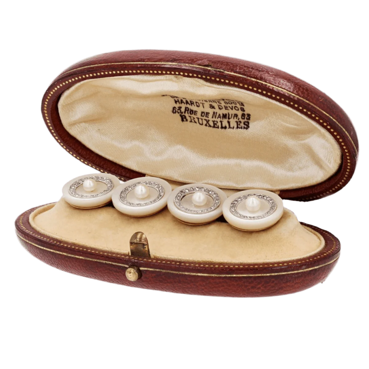 Boutons de manchettes LÉON DEVOS en or jaune, nacre, perle et diamants - Image 5