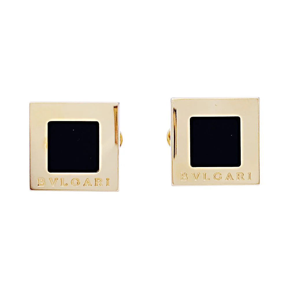 Boutons de manchette Bulgari "Quadrato" or jaune, onyx.