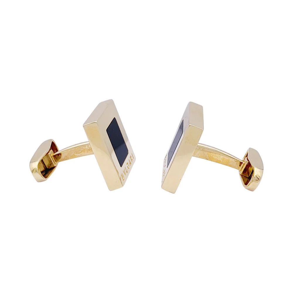 Boutons de manchette Bulgari "Quadrato" or jaune, onyx. - Image 2