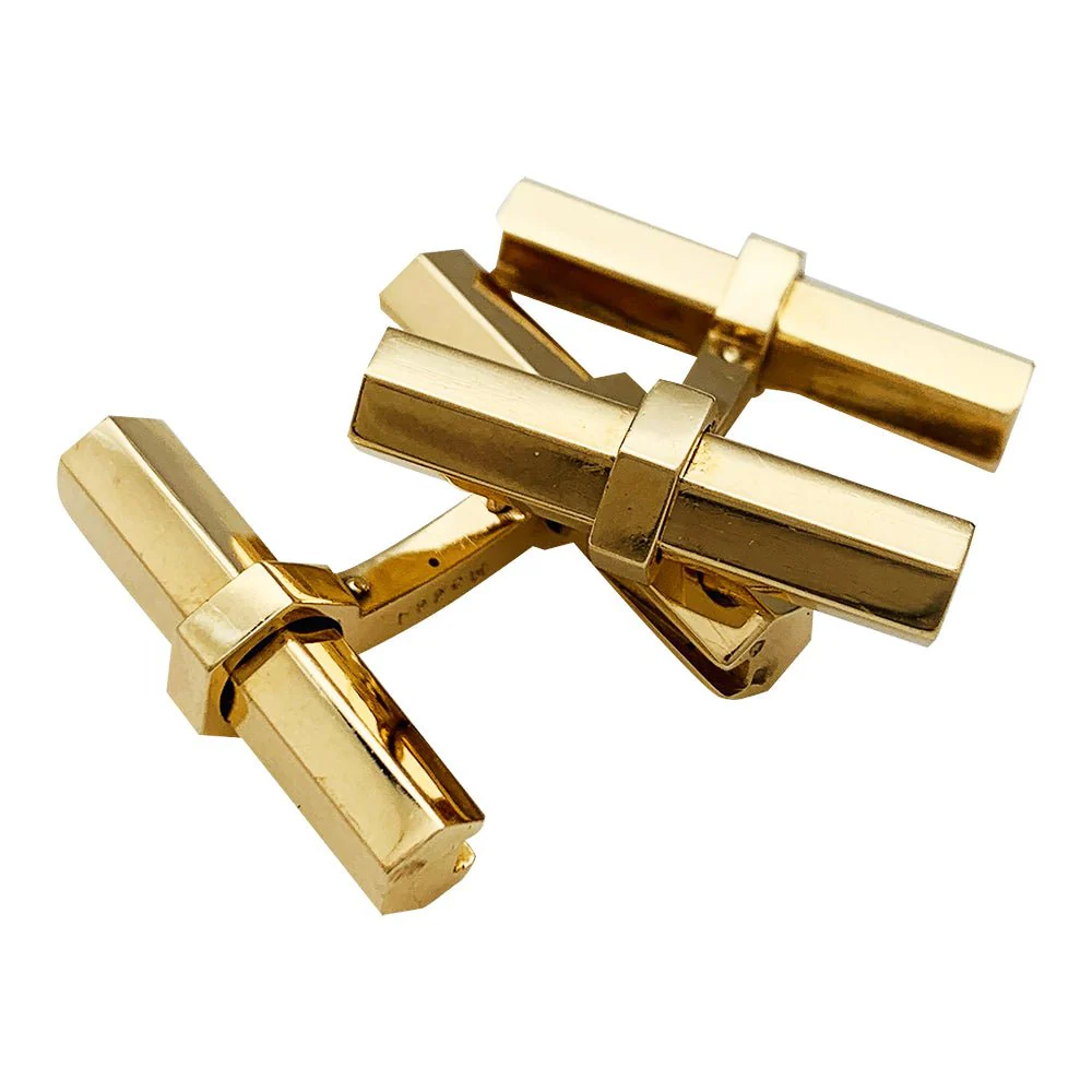 Boutons de manchette Cartier en or jaune, acier, onyx et aventurine