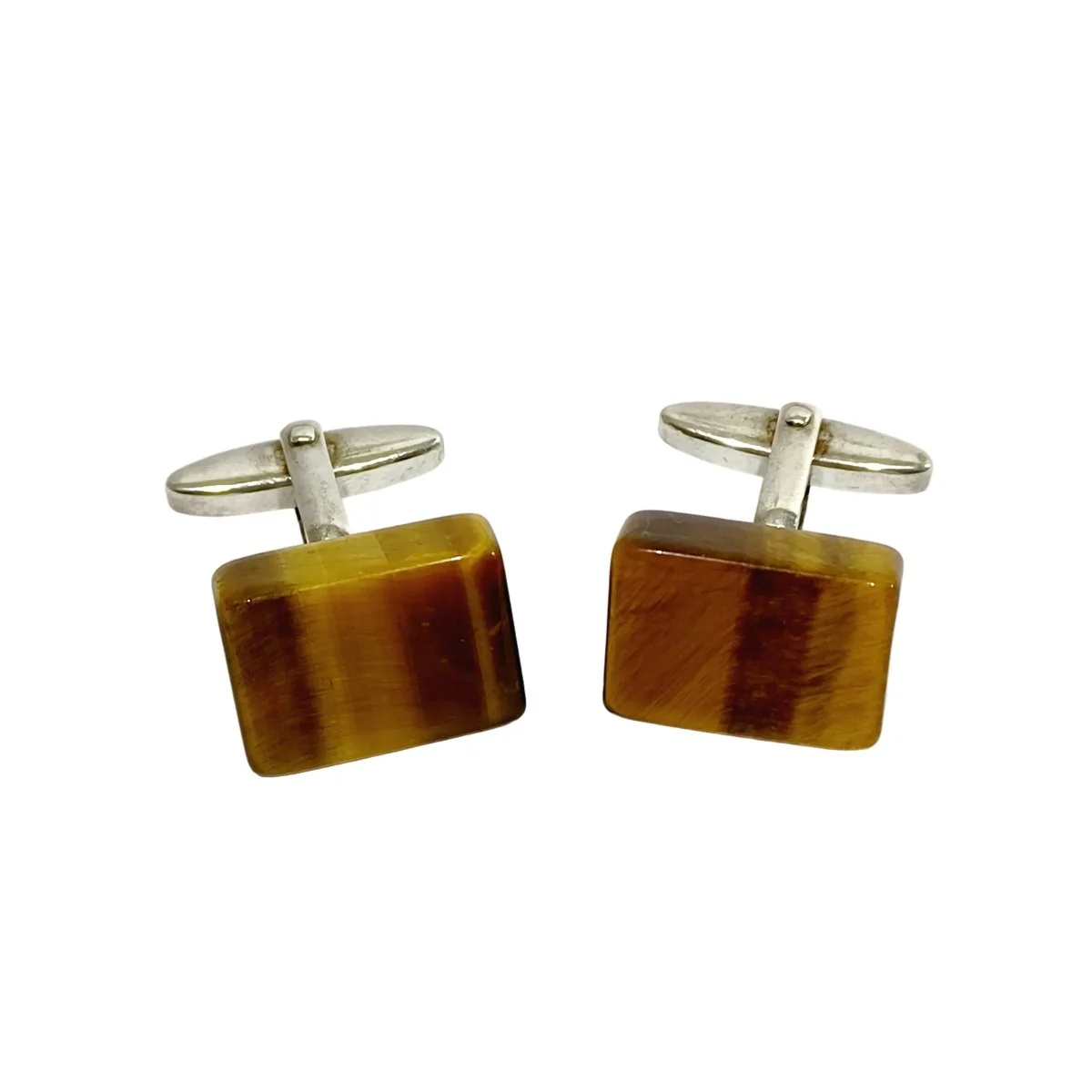 Boutons de manchette en argent et oeil-de-tigre