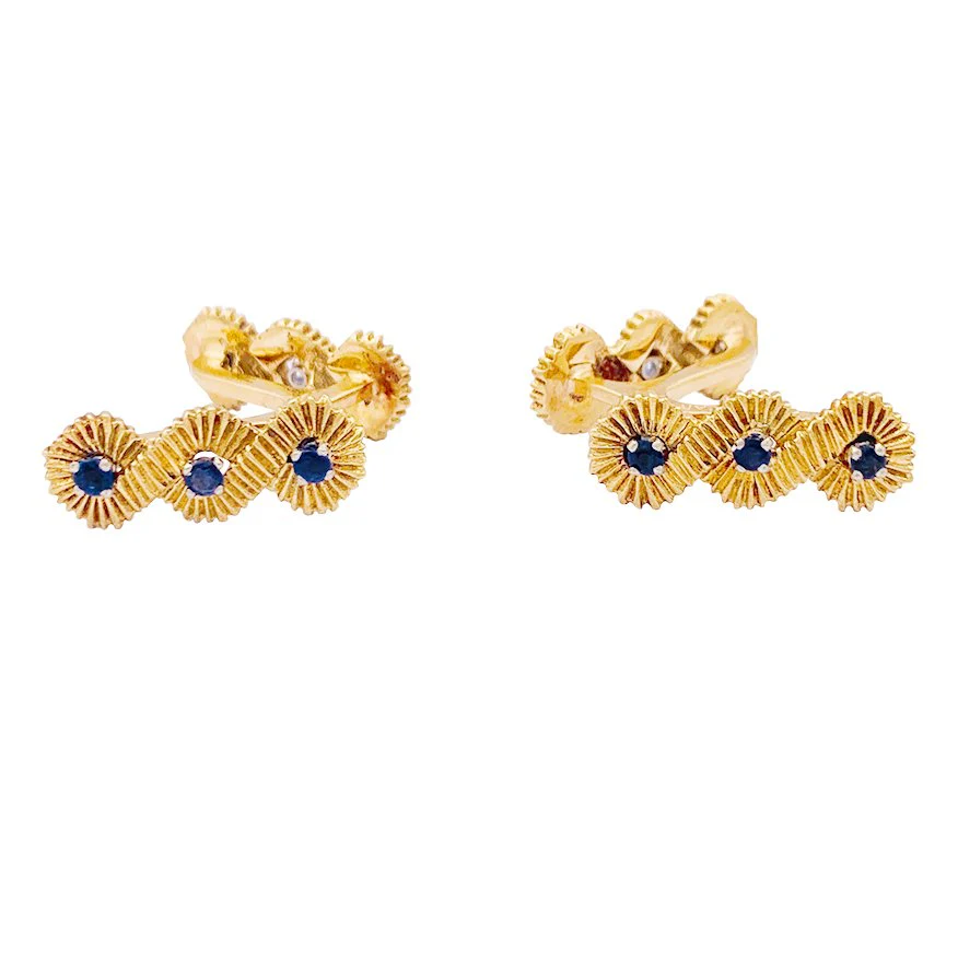 Boutons de manchette HERMÈS en or jaune, or blanc et saphirs