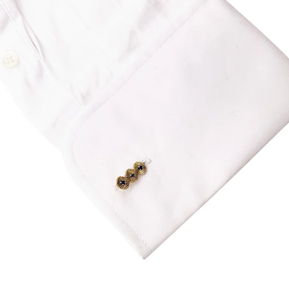 Boutons de manchette HERMÈS en or jaune, or blanc et saphirs - Image 2