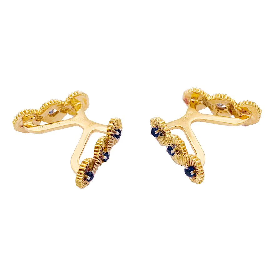 Boutons de manchette HERMÈS en or jaune, or blanc et saphirs - Image 3