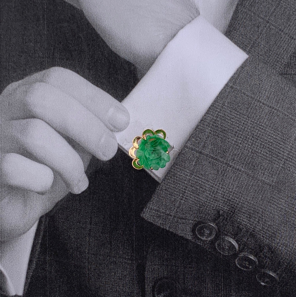 Boutons de manchette or rose, jade - Image 5