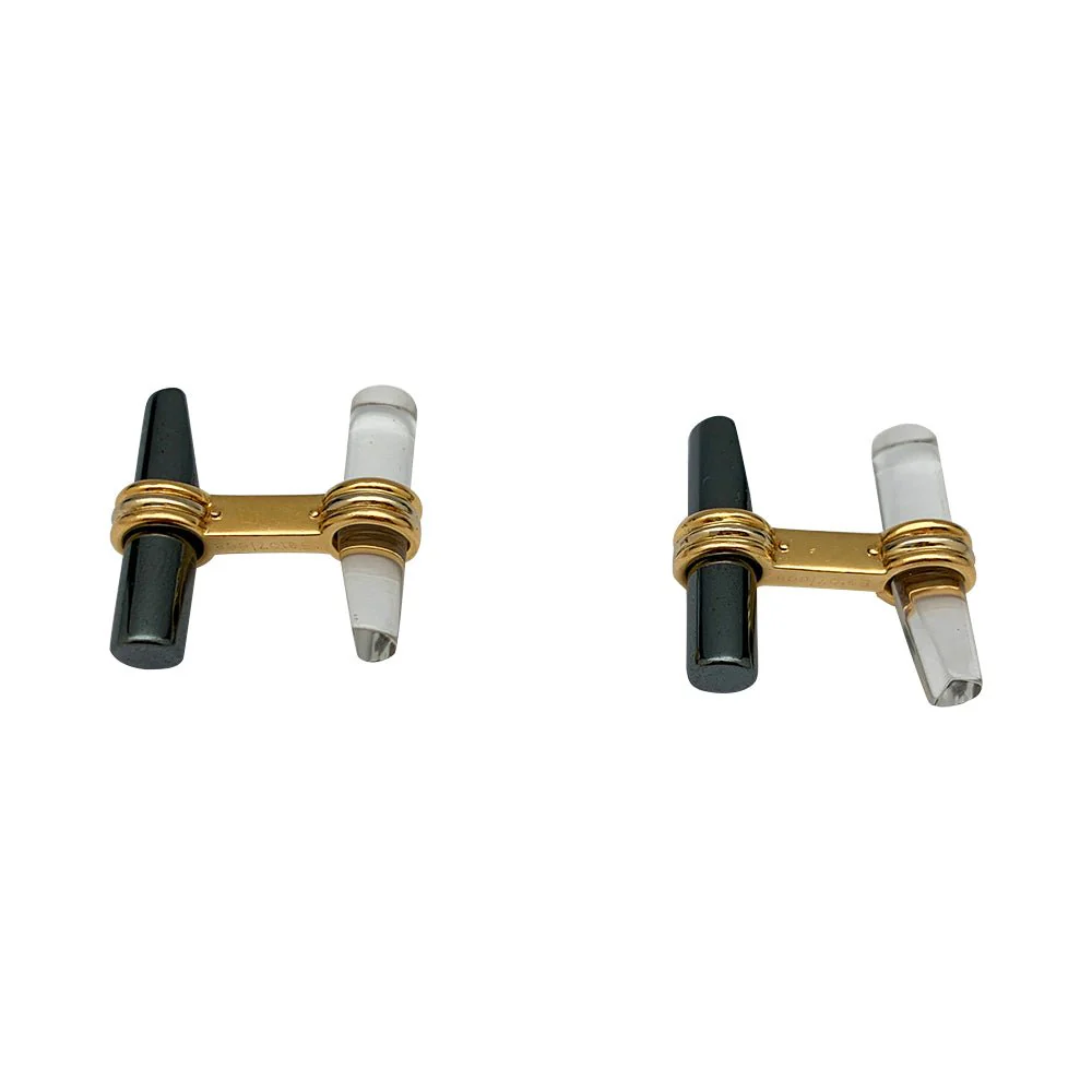 Boutons de manchette VAN CLEEF & ARPELS en or jaune, quartz et hématites - Image 2