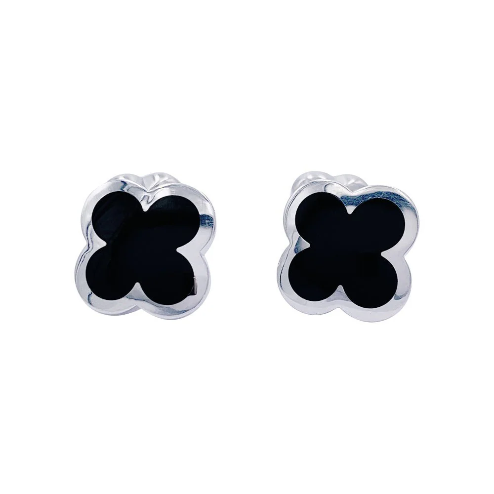 Boutons de manchette Van Cleef & Arpels, "Pure Alhambra", or blanc, onyx.
