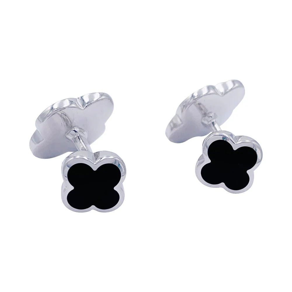 Boutons de manchette Van Cleef & Arpels, "Pure Alhambra", or blanc, onyx. - Image 4