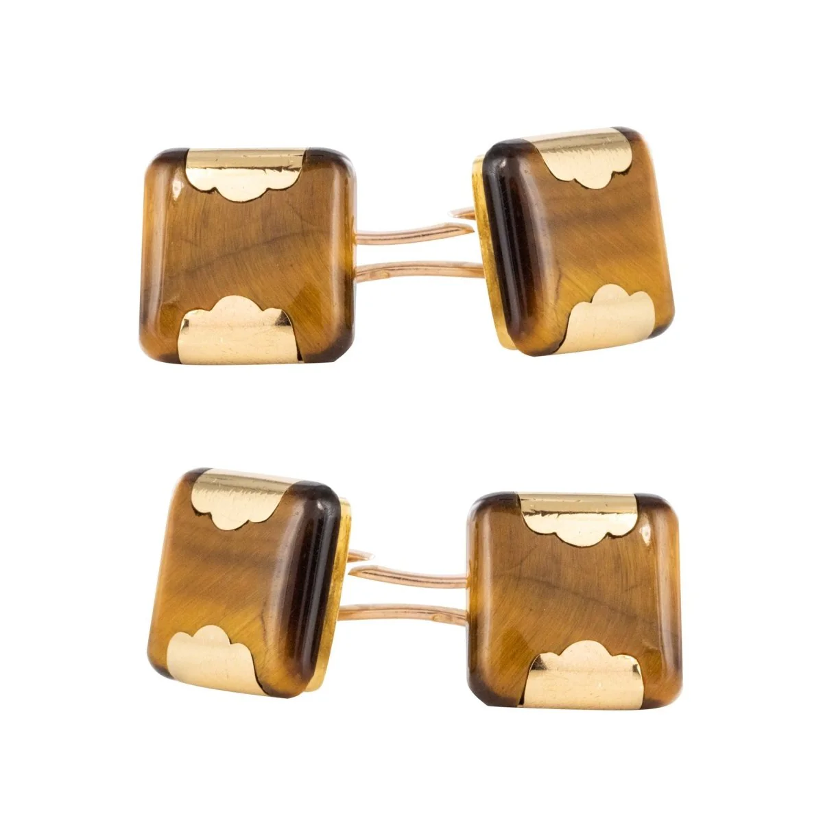 Boutons de manchette en or jaune et oeil de tigre